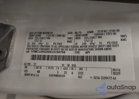 2019 Ford Escape Se из США, поврежденный, VIN 1FMCU9GD6KUC54768